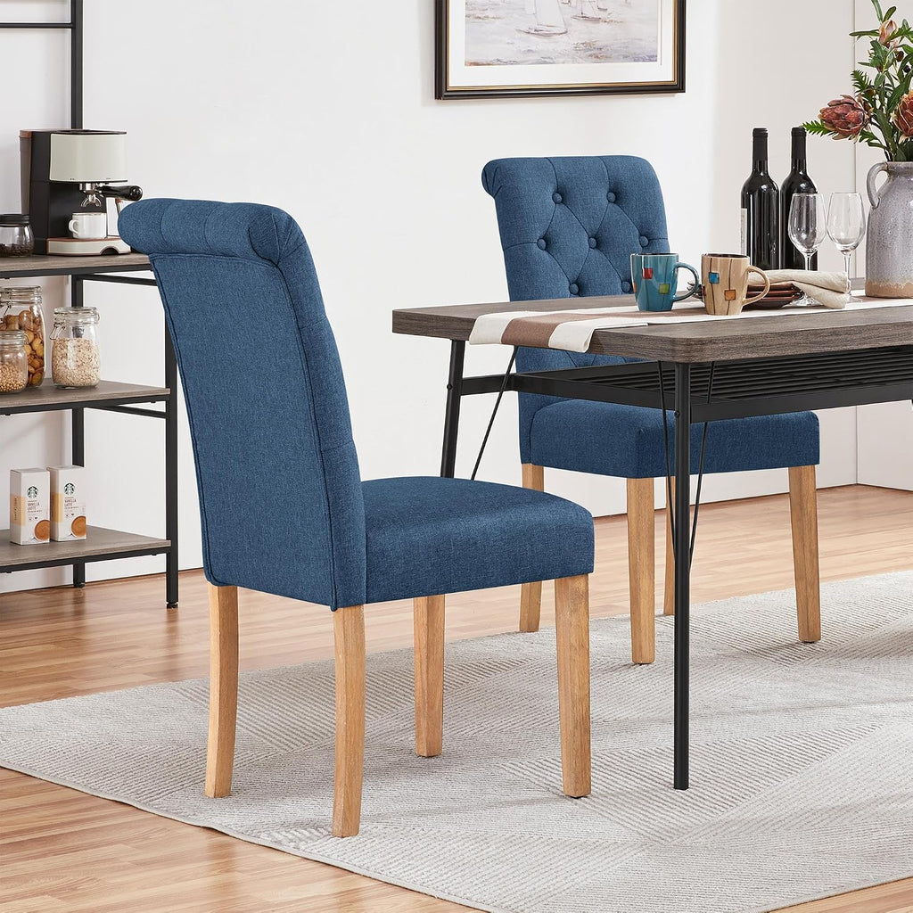 Dining Chairs Set of 2 Fabric Upholstered Dining Room Chairs with Button Tufted High Back and Solid Wood Legs for
