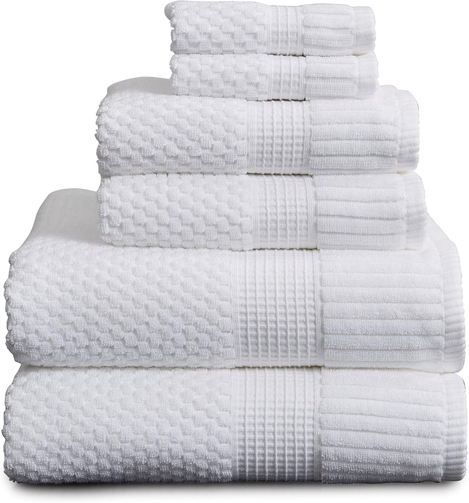 100% Cotton 6-Piece Bath Towel Set | White | Oeko-TEX | Quick-Dry | 30" x 52" Bath Towels | 16" x 28" Hand Towels |