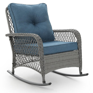 Rocking Outdoor Chair Patio Wicker Chair with Cushions, Lumbar Pillow for Porch Backyard, Porch, Balcony