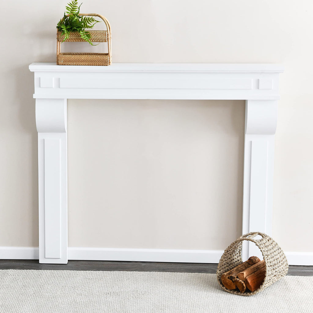 Lodge Decorative Fireplace Mantel, Flat Paintable White