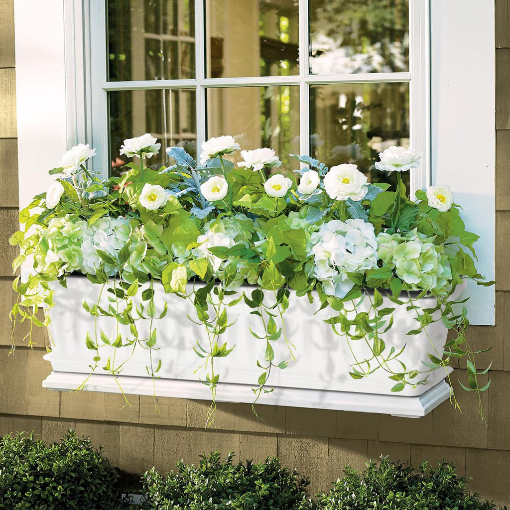 Window Box Planter, 6 Pcs 17" Flower Rectangle Planter Boxes Outdoor, White