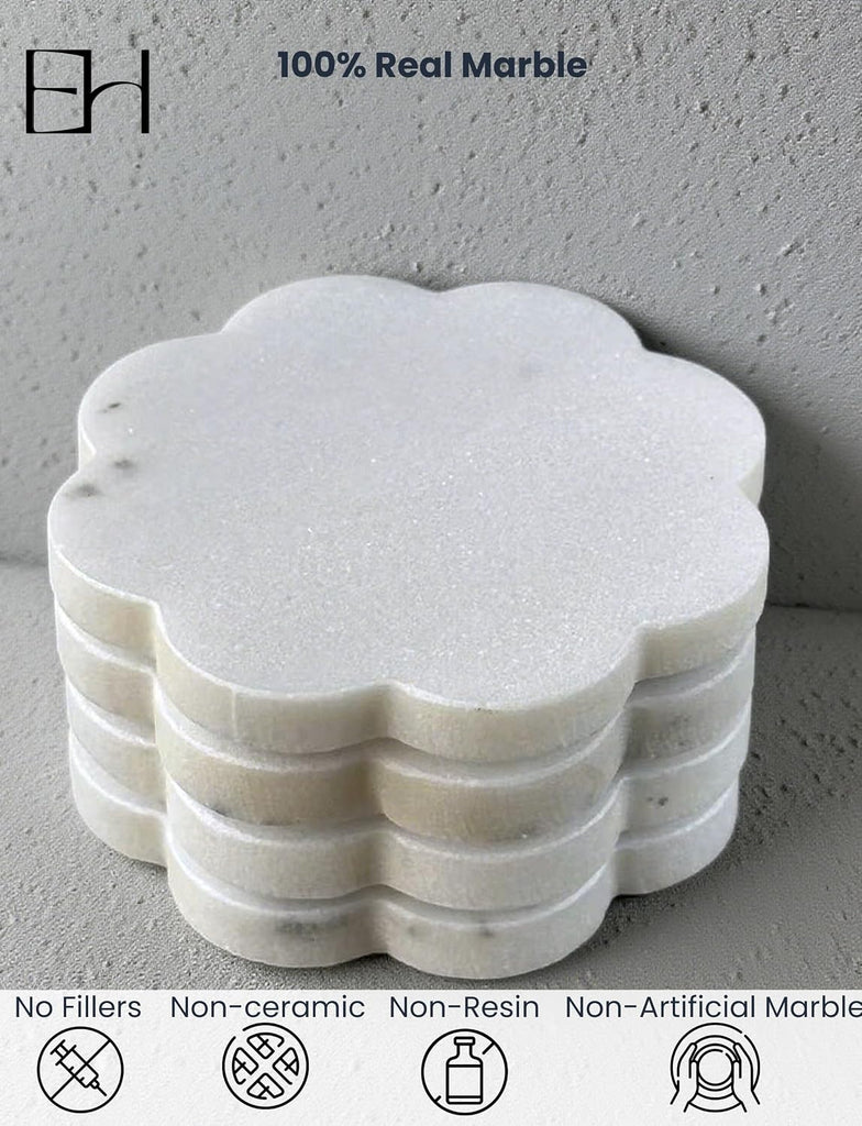 Marble Coasters, Handcrafted Drink Protectors, Natural Stone Coaster Bar & Table Decor, Modern Desk - Set of 4