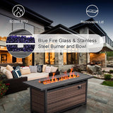 56 Inch Gas Fire Pit Table Outdoor Rattan Propane Fire Table & Fireplace with Fire Glass, Lid, 50,000 BTU Firepits for Outside Patio - Image 3