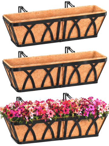 Deck Balcony Railing Planter Window Boxes - 3 Pack 24 Inch Planter Box, Balcony Planters Railing Hanging, Window