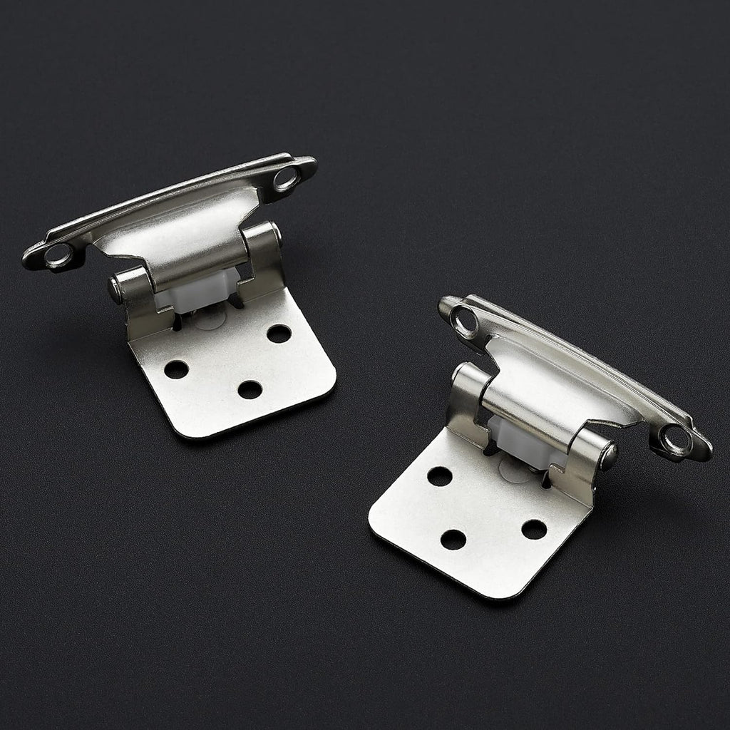 10 Pack 5 Pairs 1/2 Inch Overlay Cabinet Door Hinges Kitchen Satin Nickel Semi-Concealed Face Mount Self-Closing