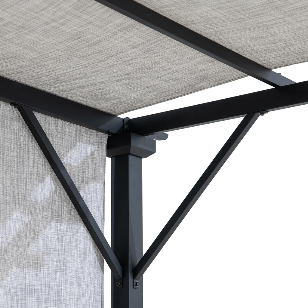 9 x 9 ft. Pergola, Outdoor Patio Matte Black Steel Classic Frame Pergola with Retractable White Canopy Shade for