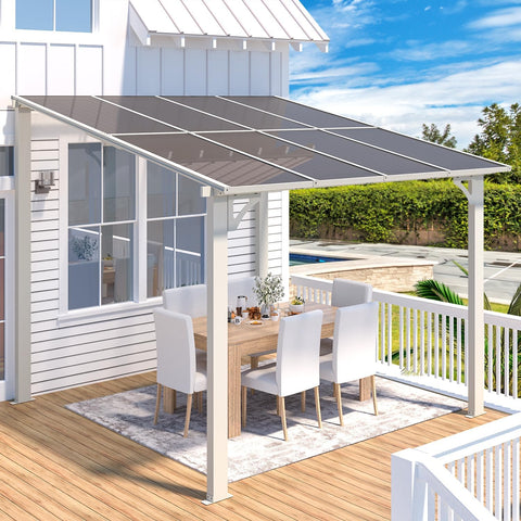 8' x 8' White Gazebo Outdoor Pergola for Patio, Small Wall-Mounted Hard Top Lean to Metal Gazebo Shelter Pergolas and Gazebos Clearance with Patio Roof, Heavy Duty Awnings for Backyard