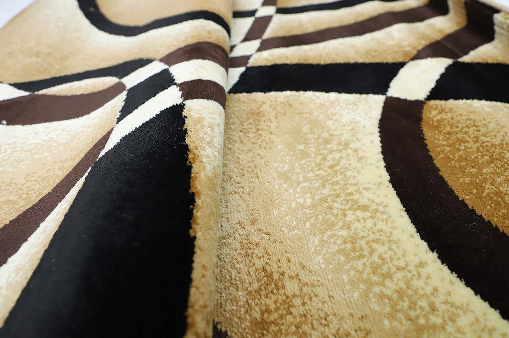 Modern Area Rug 5x7 Beige Swirls Carpet Bedroom Living Room Contemporary Dining Accent Sevilla Collection 4816A (Brown)