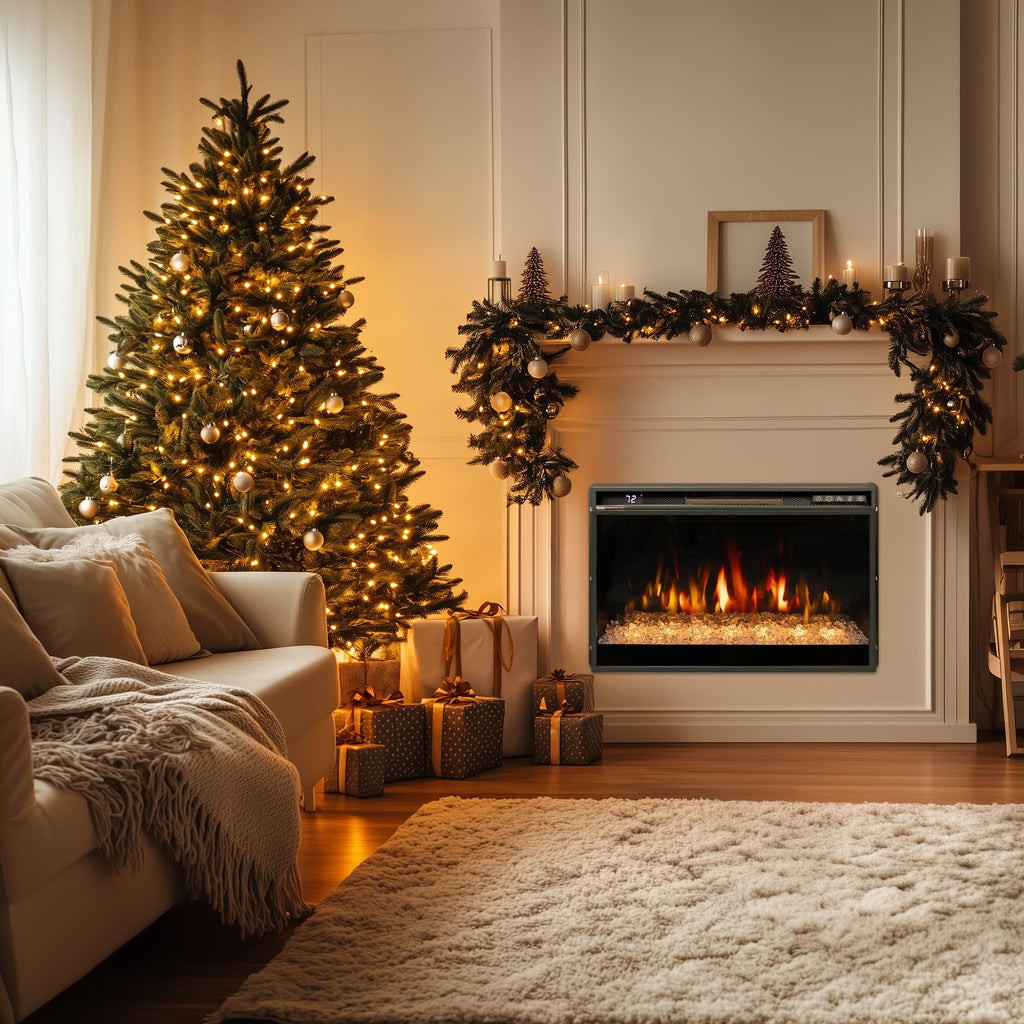OxharkFlame 26in Electric Fireplace Inserts Wall Mounted Recessed Crystal