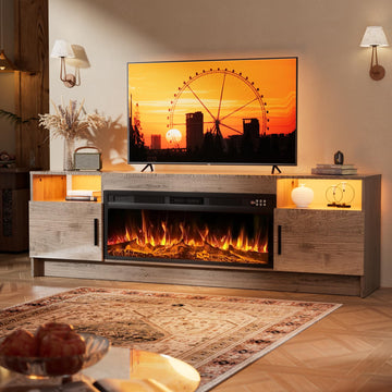 TV Stand with Fireplace, Led Light Entertainment Center for 75+ inch TV- TV Cabinet with Storage, High Glossy Door