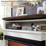52 Inch 3-Sided Glass Fireplace TV Stand for TVs up to 65 Inches, 36 Inch Tall Highboy Farmhouse Entertainment Center with Storage, Antique White