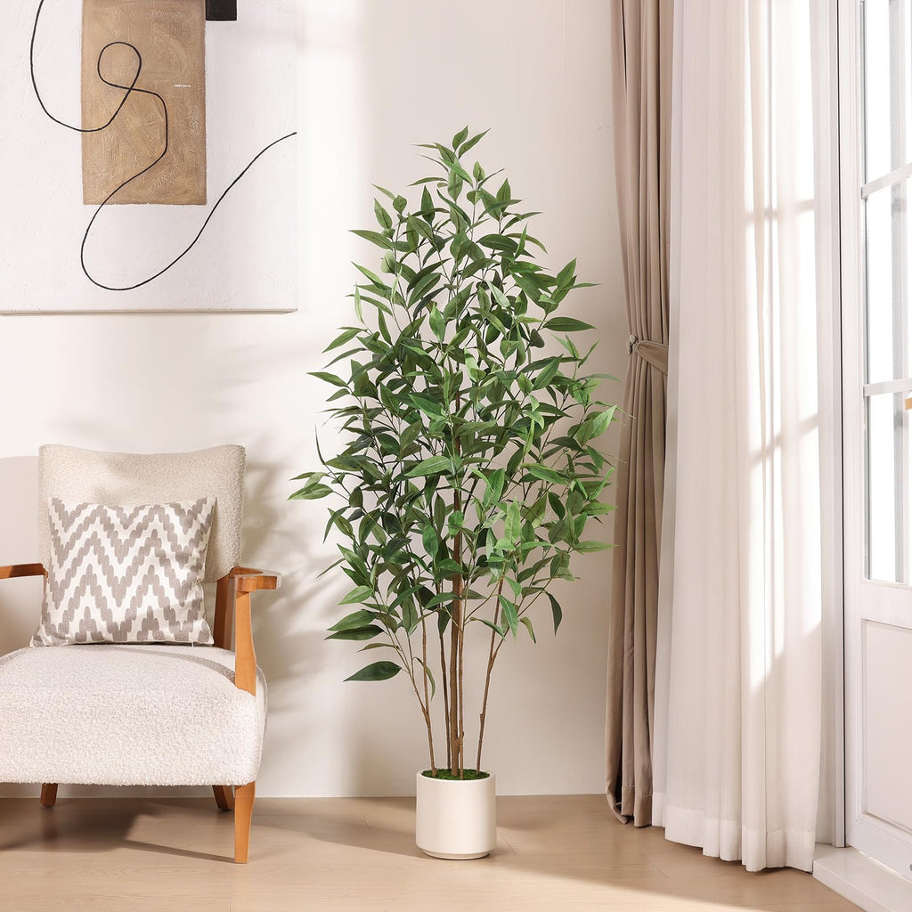 5Ft Artificial Eucalyptus Plant with White Planter