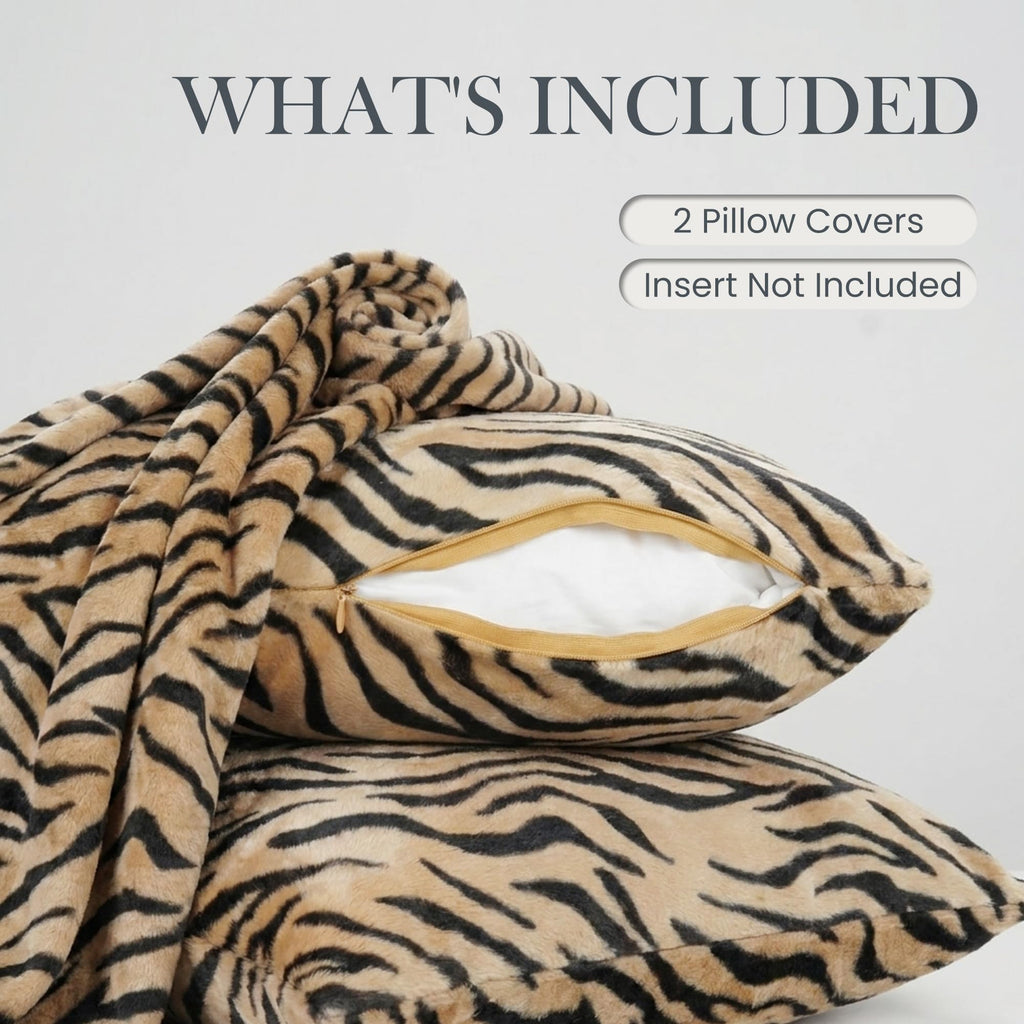 Tiger Print Velvet Boho Throw Pillow Covers 18x18, Animal Print Tiger Decor