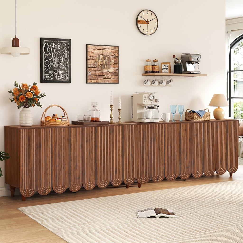 63" Buffet Cabinet with Scalloped Arched Doors, 4-Door Sideboard with Adjustable Shelves, Push-to-Open & Soft-Close