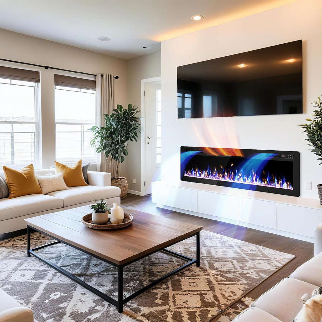 Electric Fireplace, 60" Recessed and Wall Mounted Electric Fireplace, Electric Fireplaces Inserts Heater