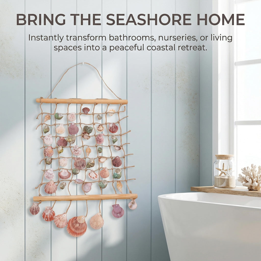 Sea Shell Wall Hanging Decor: Beach Ocean Macrame Wall Hanging Seashell Decor Coastal Beach Themed Room - 20x15 Inch