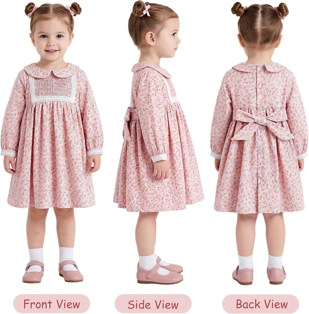 Toddler Floral Dress, Long Sleeve Smocked