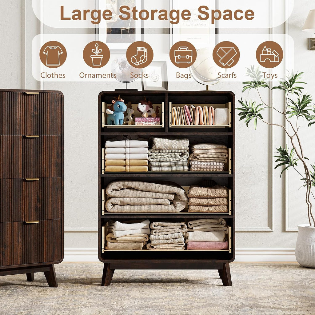 Fluted 5 Drawers Dresser , Modern 40.2" Tall Drawer Dressers with Metal Handle, Wooden Chest of Dresser , Solid Wood