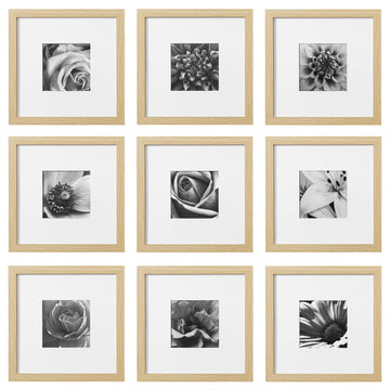 Picture Frames Set of 9, 10x10 in, Acrylic Cover, Natural