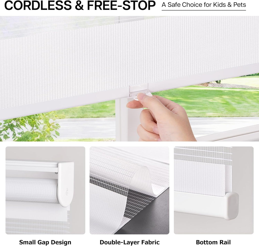 No Drill Zebra Blinds for French Door, 32 5/8" W x 72" L, White | Cordless Blinds for Door with 32" Covering Width