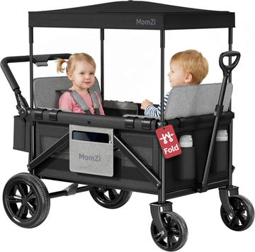 Wagon Stroller for 2 Kids, Collapsible Wagon Stroller with Removable Canopy, Foldable Stroller Wagon with 2 Seater