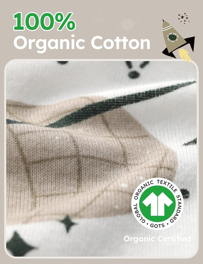 Toddler Pajamas 100% Organic Cotton 4 Piece Long Sleeve Fall Pajama Set Kids Pajamas for Boys Girls Snug Fit Pjs Set