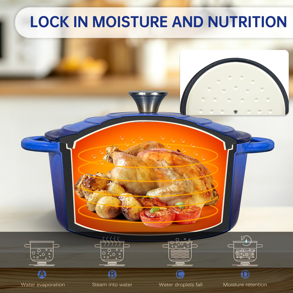 5 QT Enameled Cast Iron Dutch Oven Pot with Lid & Gold Powder
