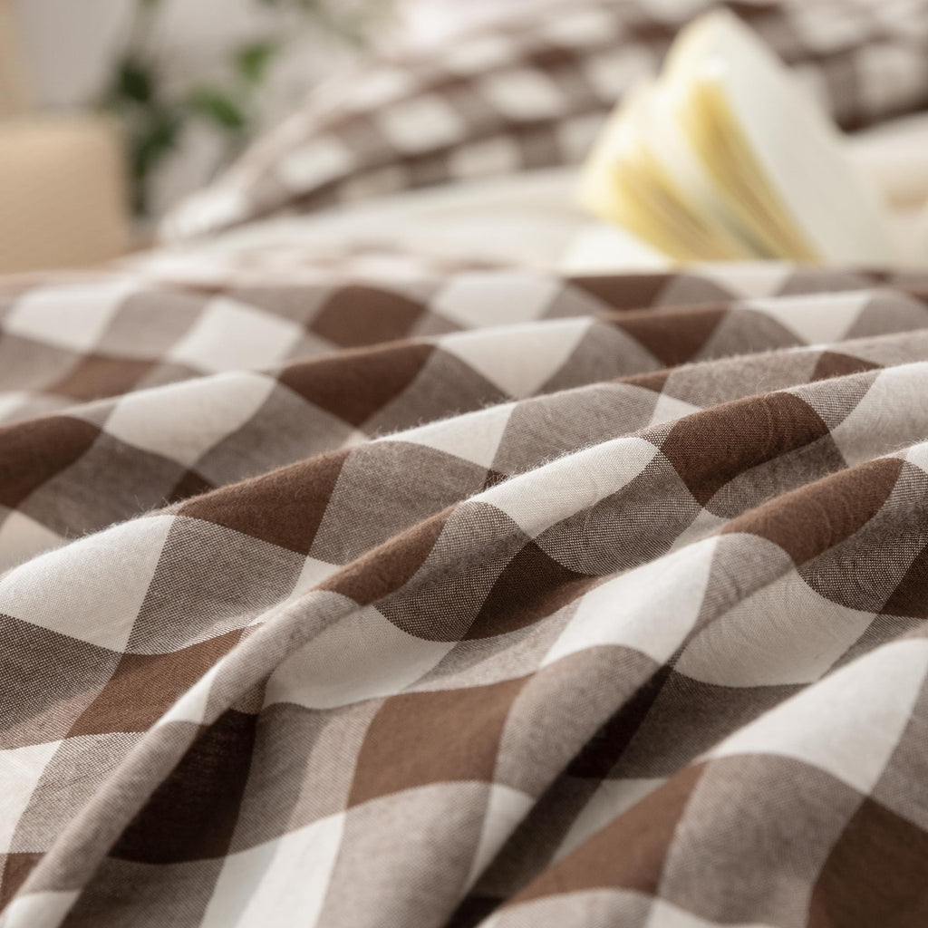Gingham Cotton Duvet Cover Set Cocoa Brown Full