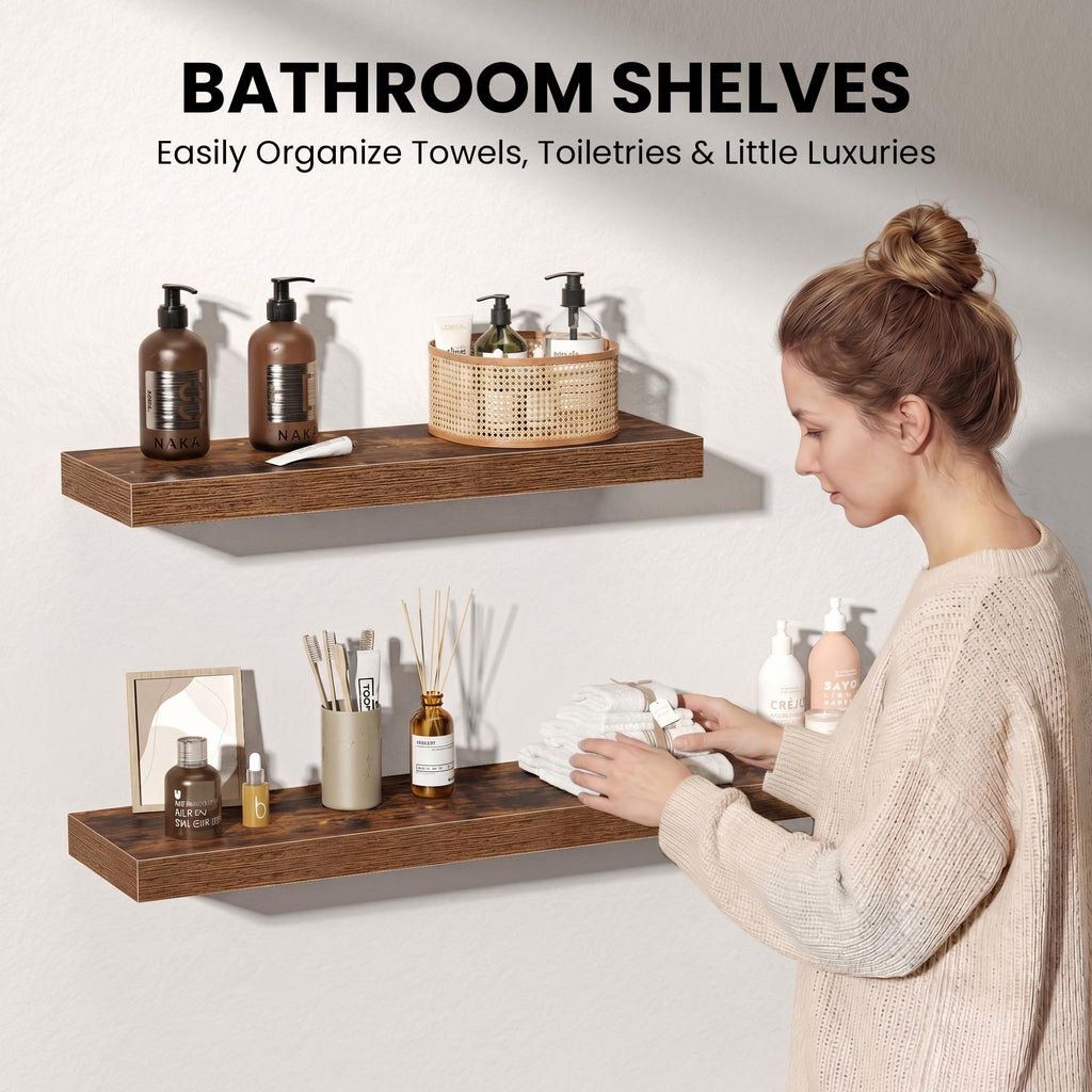 Floating Shelves for Wall - 2 Pack 30 Inch Long Rustic Wooden Display Shelves - 8 Inch Deep Wall Mounted Storage