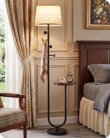 Floor Lamp with Table, Modern Standing Lamp with Shelf and Coat Rack, 3 Color Temperature Bulb Included, Side Table
