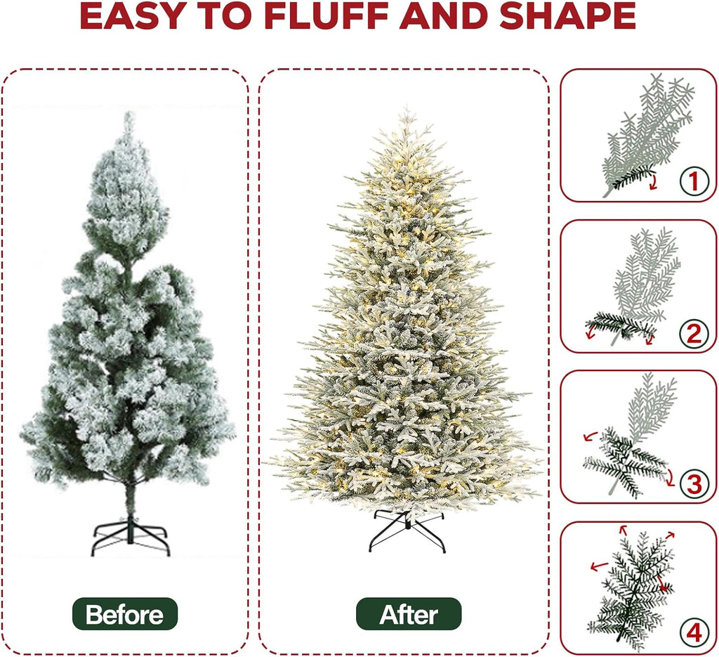 Prelit Flocked Christmas Tree with Realistic PE Foliage