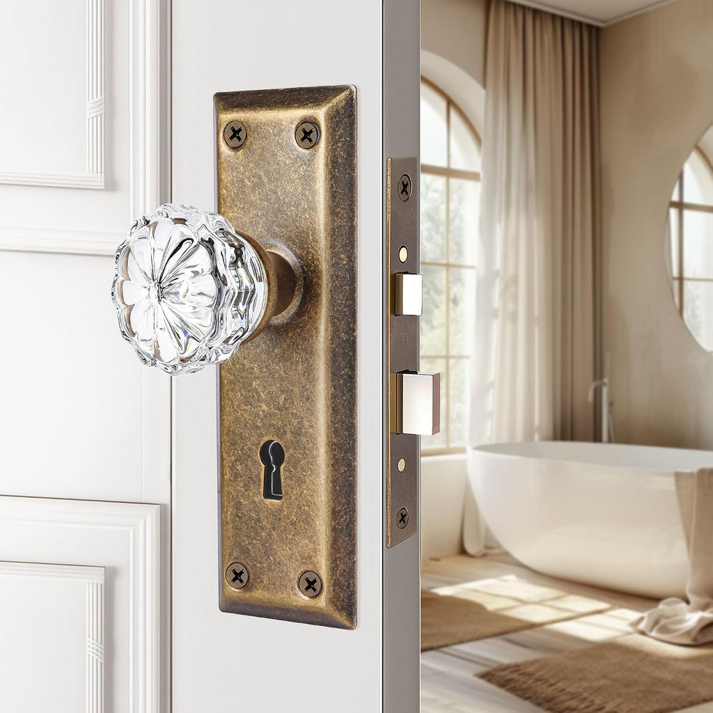 Mortise Lock Set for Interior Door with Crystal Glass Door Knobs