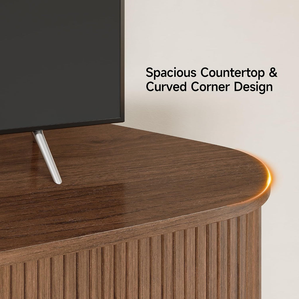 47" Corner TV Stand, Fluted TV Cabinet with Sliding Doors Fits up to 55 Inch TVs, Modern Corner Entertainment Center