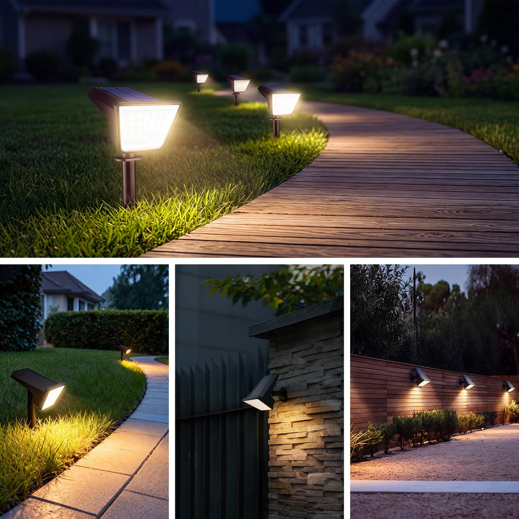 4 Packs Solar Spot Lights Outdoor Waterproof, 28 LED 3000K Solar Powered Landscape Pathway Lights, Dusk to Dawn Solar