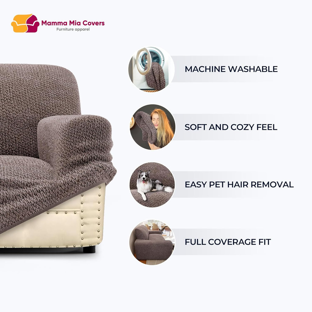 Slipcover - Stretch Couch Cover - Stylish Cushion Sofa Cover - Soft Polyester Fabric Slip Cover - 1-Piece Form Fit