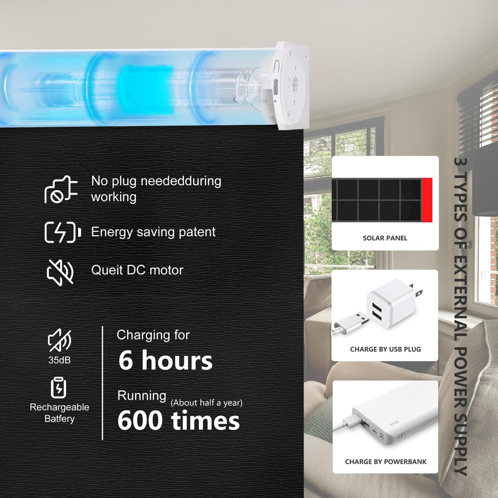 Motorized Blinds with Remote, Light Filtering Smart Roller Blinds, Compatible with Google Home and Alexa Via HUB, 50%