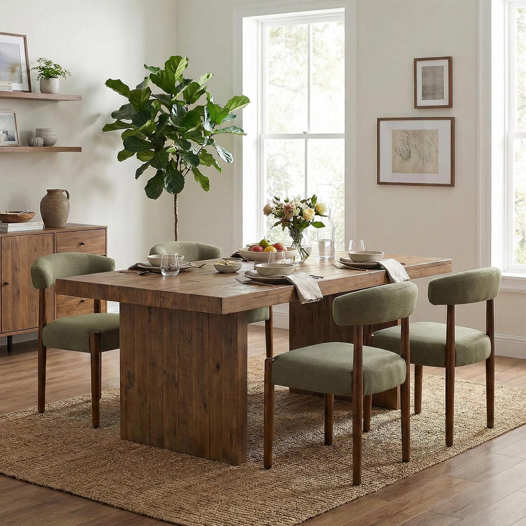 Wooden Dining Chairs Set of 2, Modern Upholstered Dining Room Chairs with Walnut Wood Legs and Curved Backrest