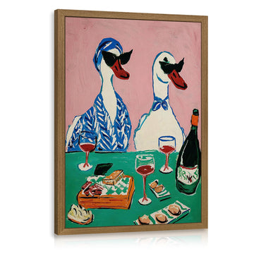 Funny Duck Wine Wall Art, Whimsical Animal Wall Decor, Cute Ducks Drinking Wine Poster Print, Colorful Modern Kitchen