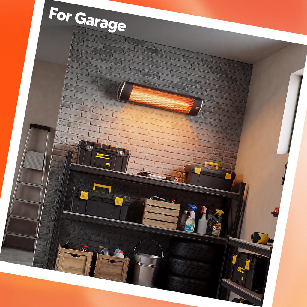 Wall-Mounted Electric Patio Heater for Outdoor, 1500W Infrared 3 Heat Levels, 24H Timers, 1s Heating Carbon Fiber