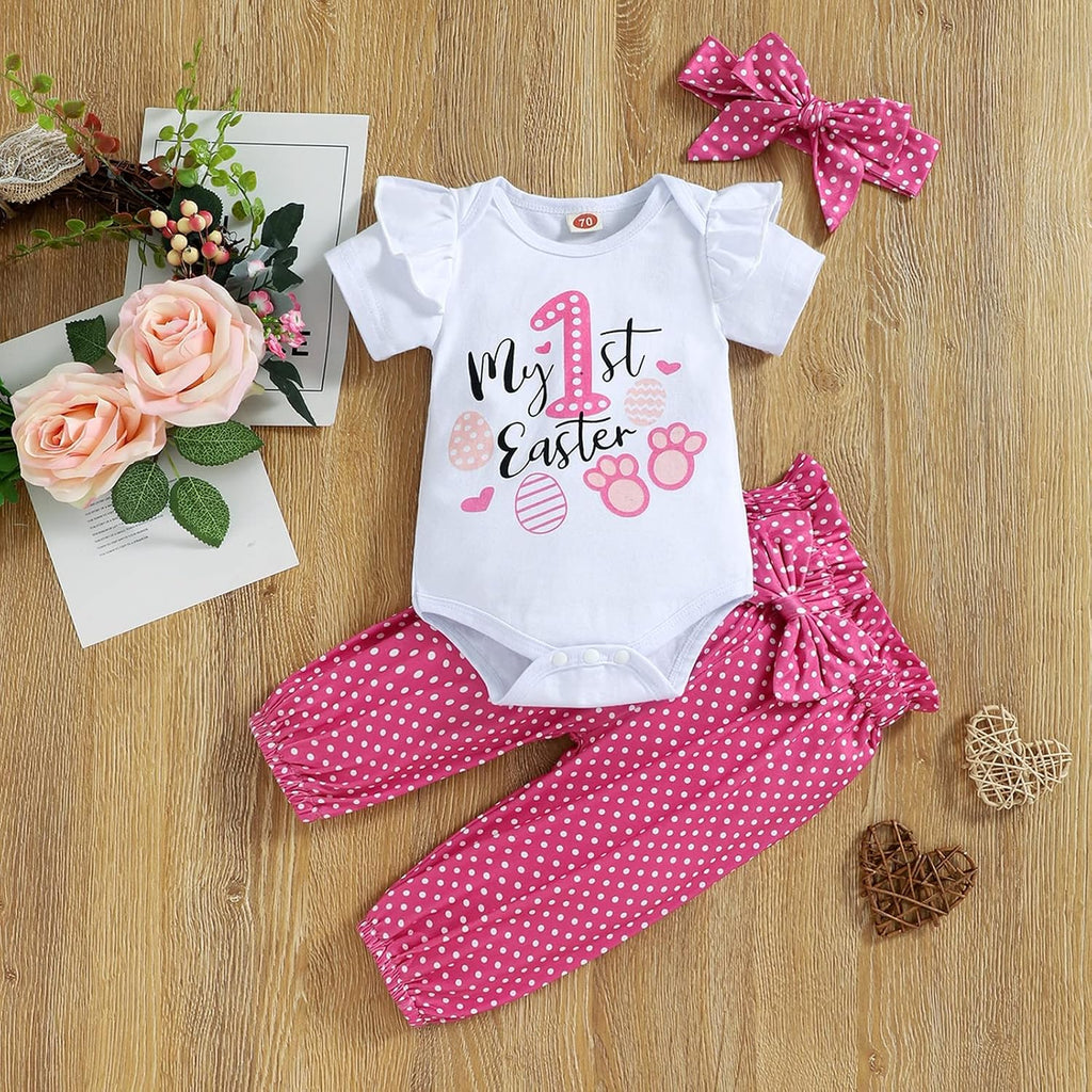 Newborn Infant Baby Girl Summer Clothes Cute Short Sleeve Romper Flower Pant Outfit Set