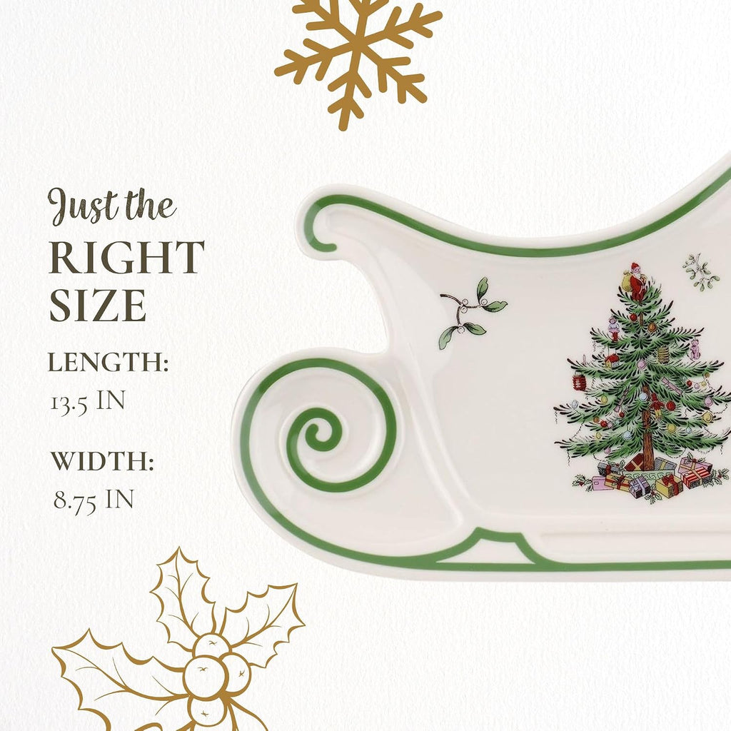 Christmas Tree Embossed Sleigh Porcelain Serving Platter
