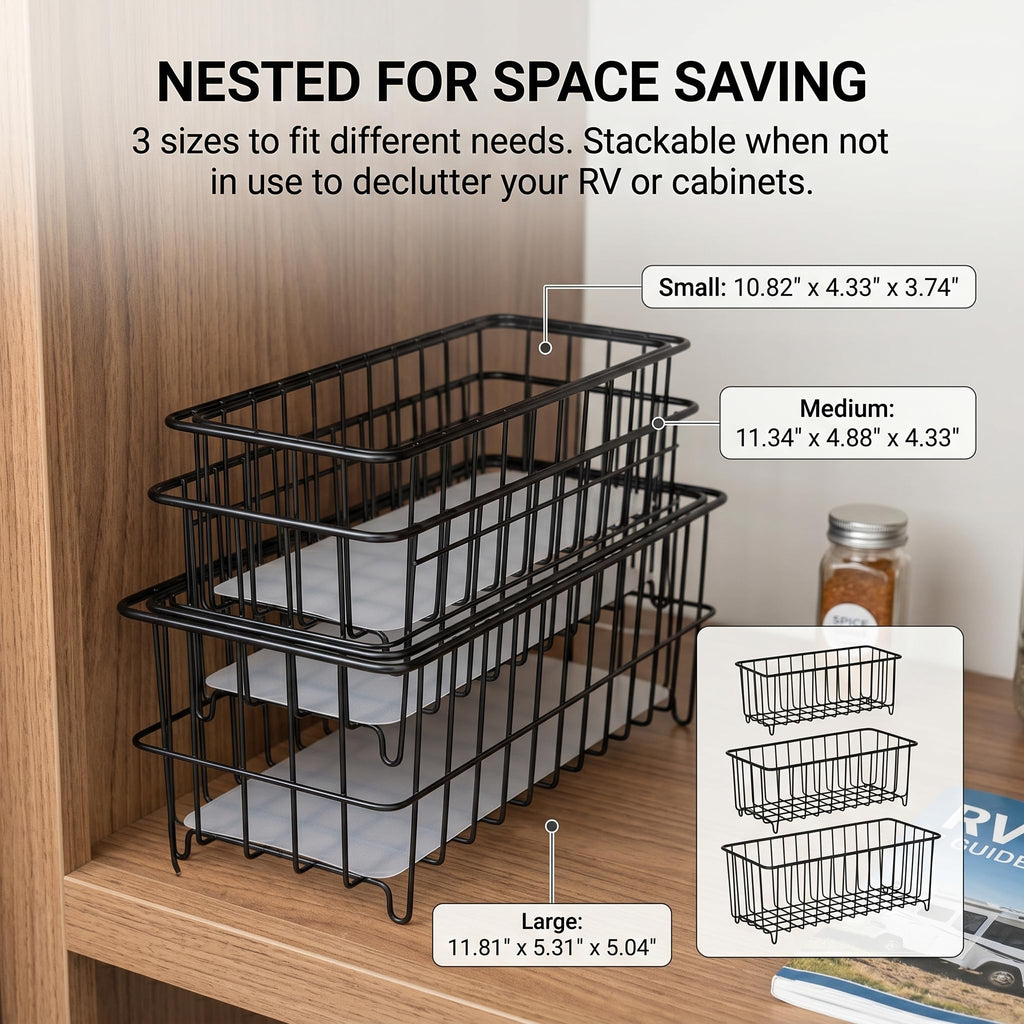 Farmhouse Decor Small Metal Wire Storage Organizer Basket Bins - Black (Set of 3), Black(Style 2)