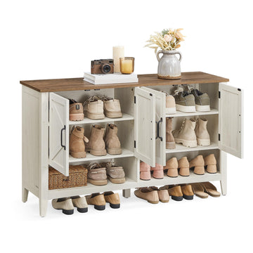 Farmhouse Shoe Cabinet, Narrow Storage Organizer, 4 Doors