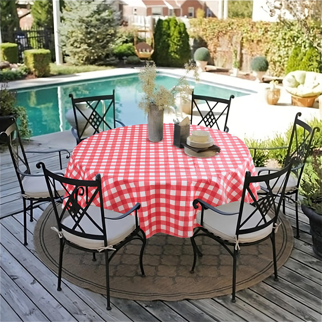 Vinyl Tablecloth with Flannel Backing-Round Gingham Checkered Table Cloth