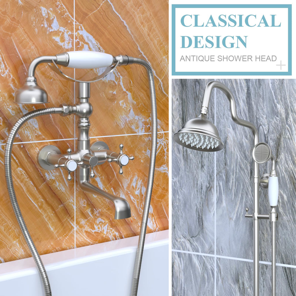 Vintage Handheld Shower Head with 59" Flexible Hose, Brushed Nickel