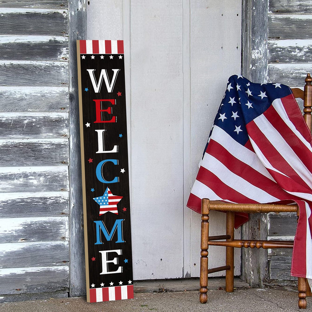 Patriotic 4th of July Independence Day Porch Sign Decor Memorial Day Wooden Hanging Sign Door Porch Standing