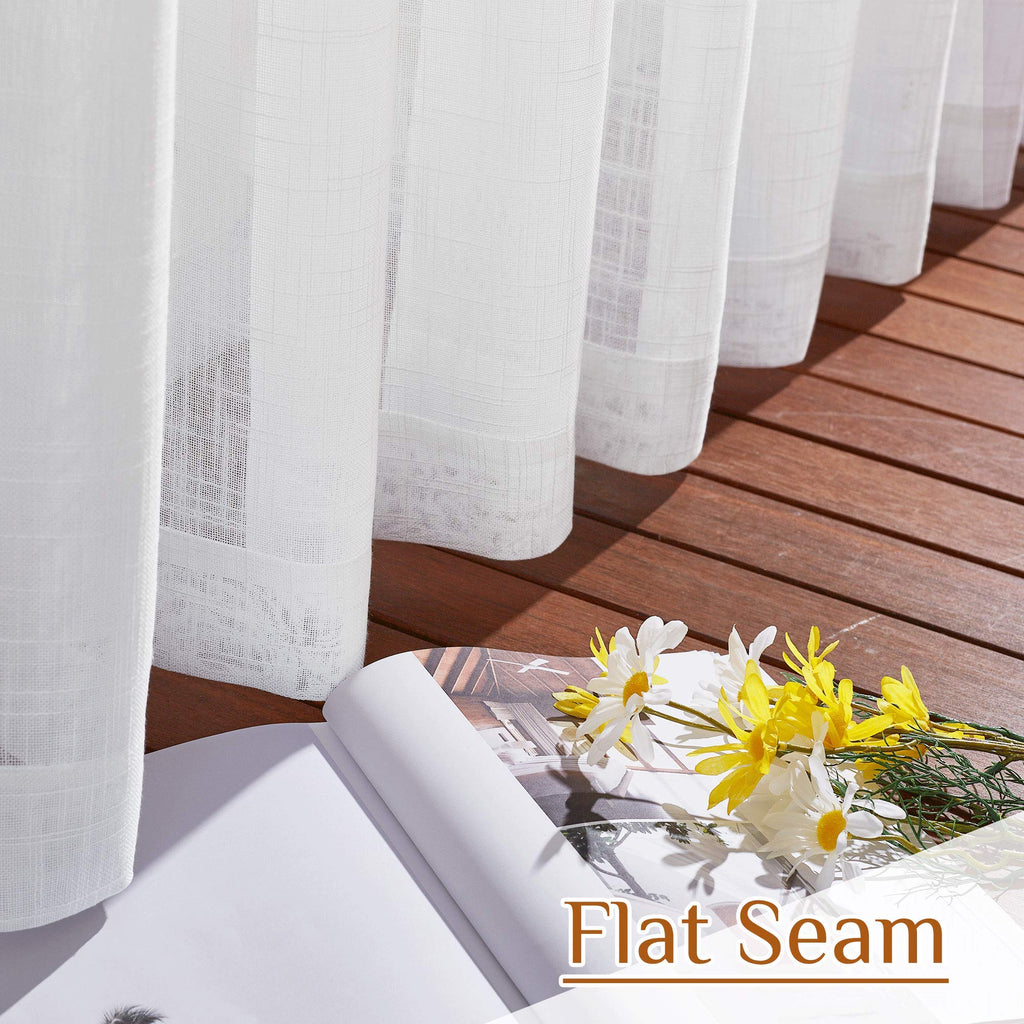 White Faux Linen Sliding Door Curtains 90 inches Long, Rod Pocket & Back Tab Semi Sheer Window Treatments Privacy
