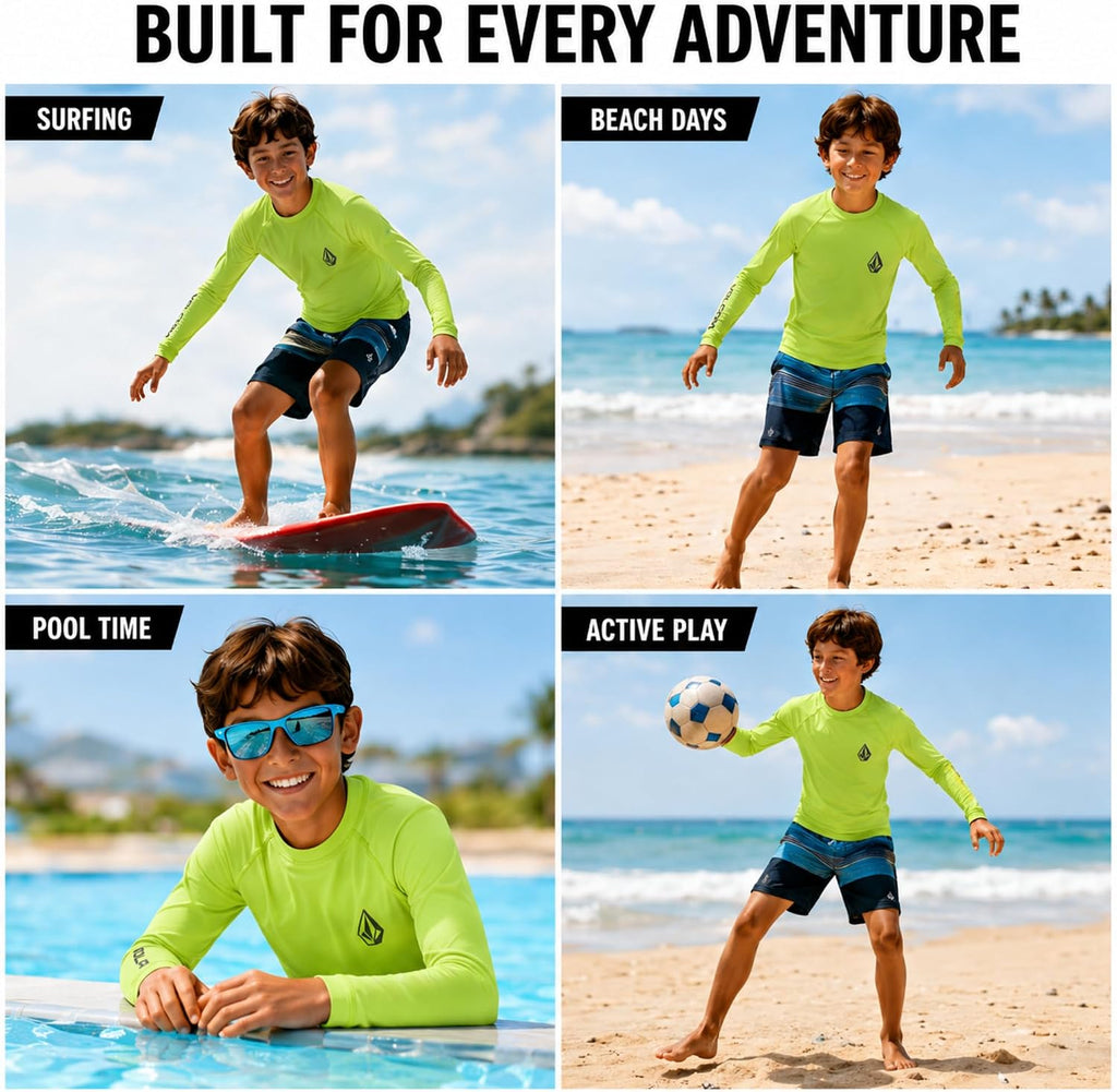 Boys Long Sleeve Rash Guard Swim Shirt, UPF 50+ Quick Dry