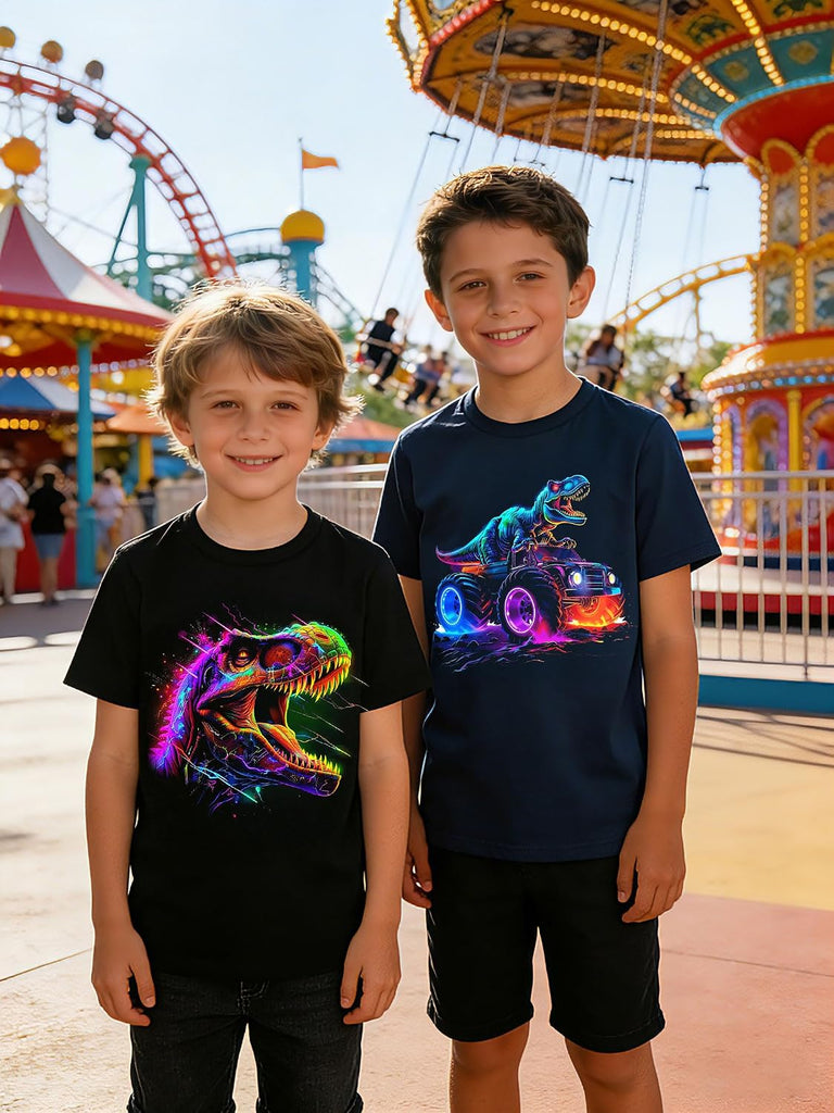 Boys 2 Pack Graphic T-Shirts, Stretch Short Sleeve Tees