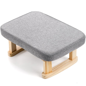 Small Footstool Ottoman, Rectangle Fabric Foot Stool Rest with Wooden Legs and Non-Slip Soft Padding, Modern
